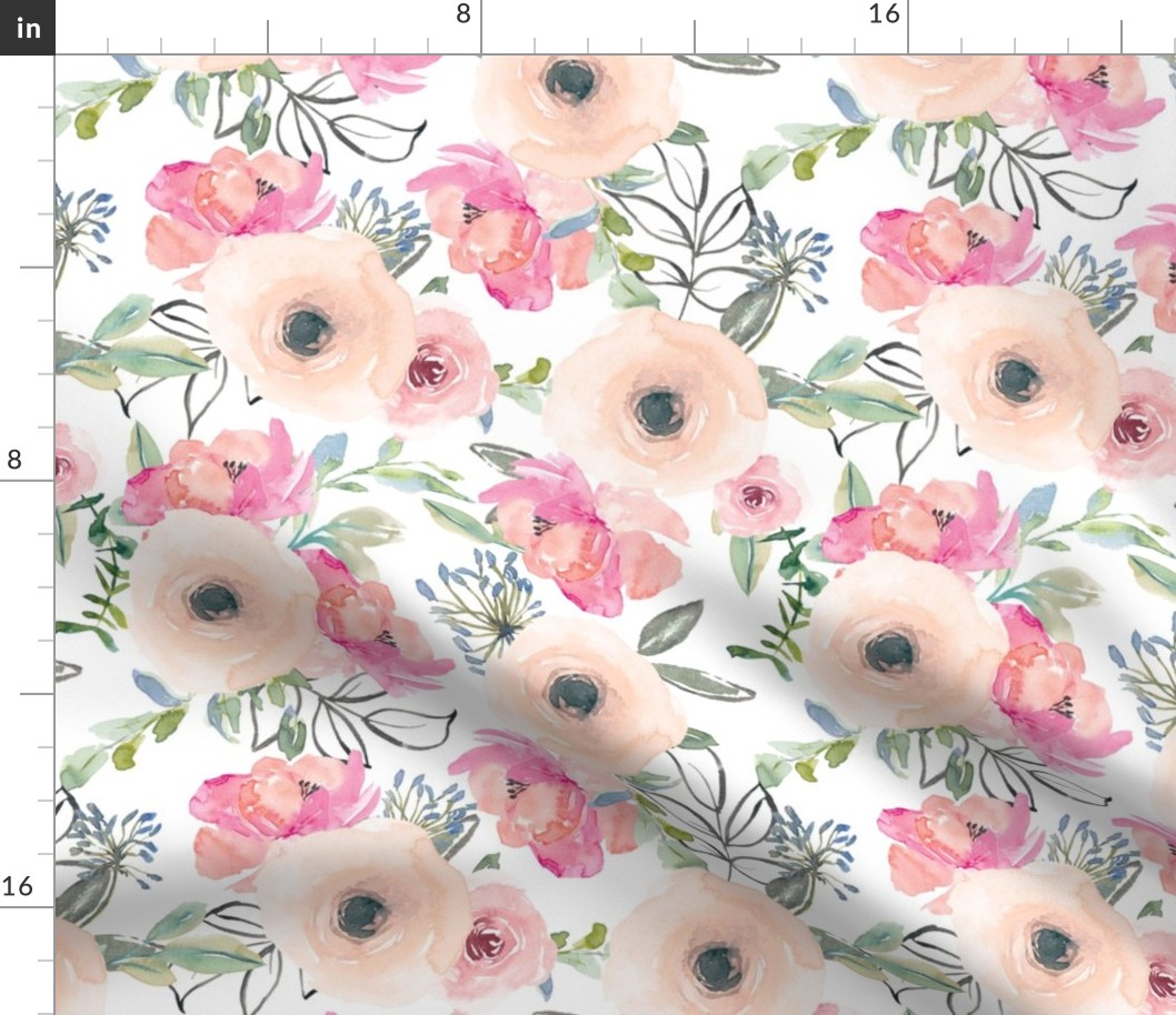 12" Pink Delight Florals // White