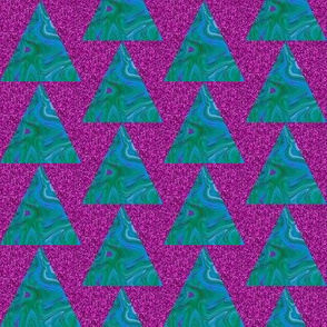 CSMC9 - Medium - Stacks of Marbled Blue and Green IsoscelesTriangles  on Digitally Glittered Purple  aka Stacked Christmas Tree Triangles