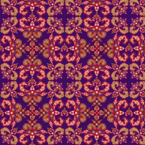 Violet Rusty Floral Damask Mosaic Tile