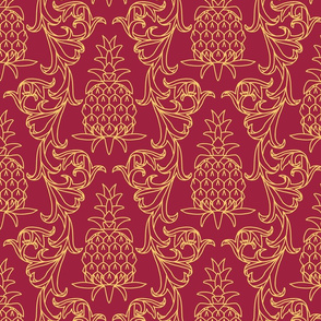 victorian acanthus leaf border and pineapple gold on wine