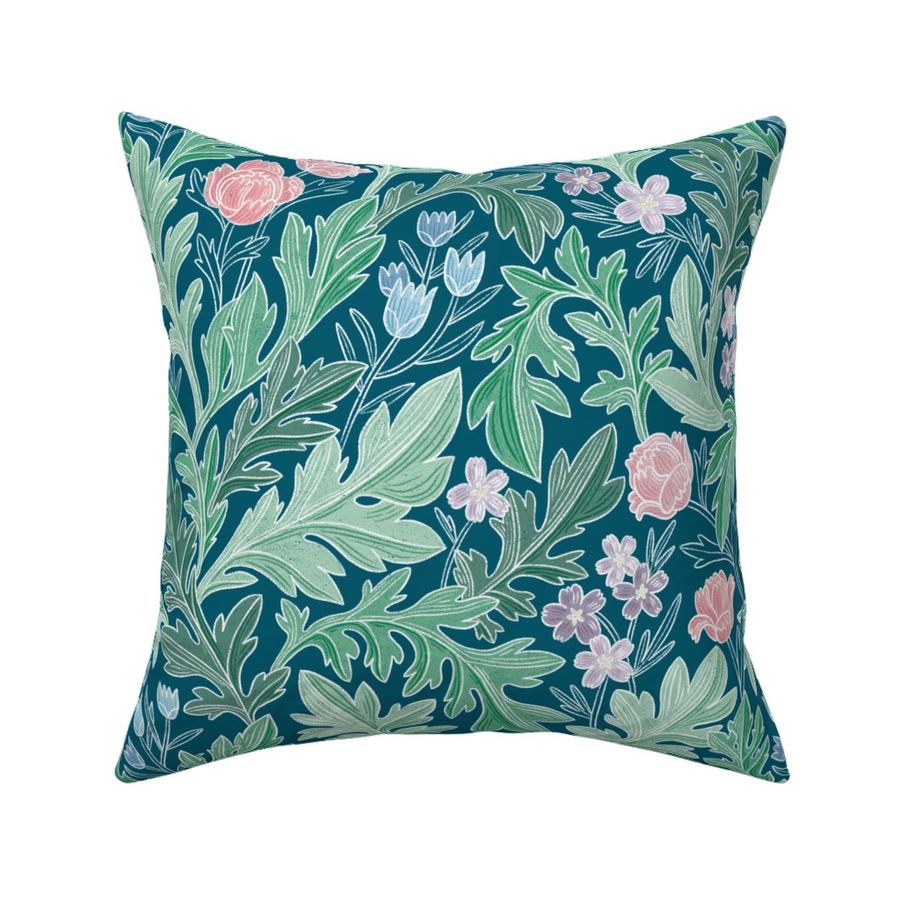 Roostery Pillow Sham Art Deco Vines Victorian Inspired Elegant Plants Curved Green Damask Feminine Ginkgo Print 100% Cotton Sateen 26in x 26in Knife-Edge Sham 