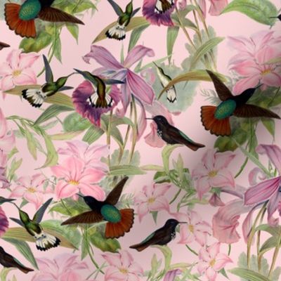 18" Hummingbird and Tropical Flowers - Small