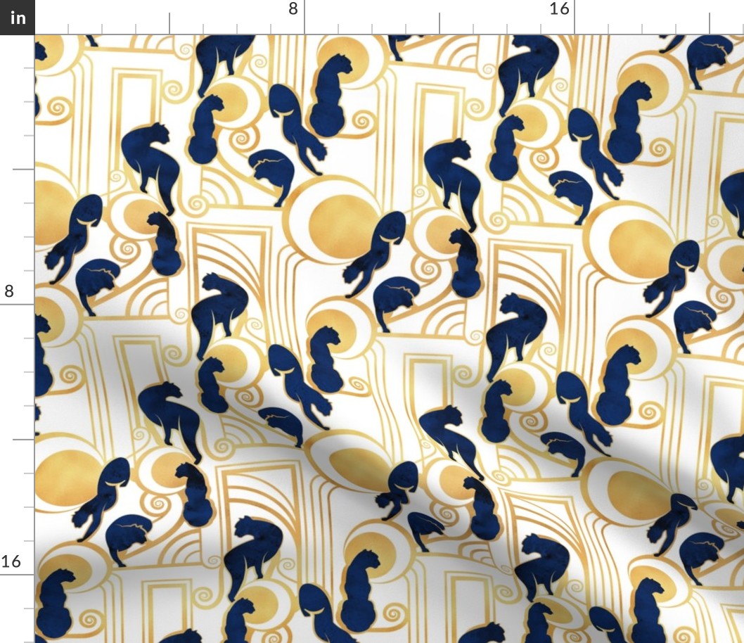 Small scale // Deco Gatsby Panthers // white navy and gold