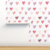 10" Falling hand drawn watercolor hearts on white