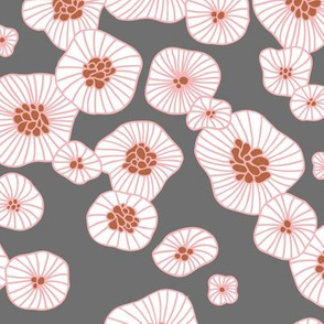 Colorful retro summer blossom scandinavian vintage style florals illustration print in pink gray and copper