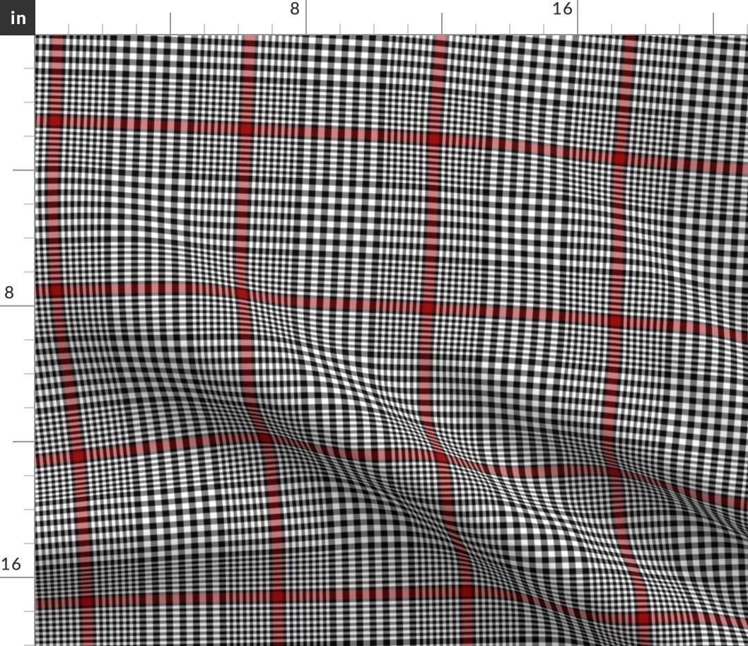 Prince of Wales check #2, 5" repeat, black/white/red
