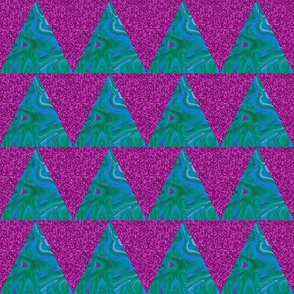 CSMC9  - Large - Stripes of Stacked  Isosceles Triangles in Speckled Purple  and Marbled Aqua and Green