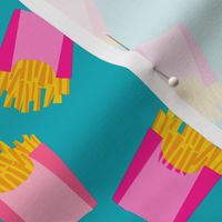 french fries - food, junk food, fast food, food fabric - pink and blue