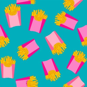 french fries - food, junk food, fast food, food fabric - pink and blue