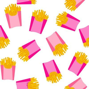 french fries - food, junk food, fast food, food fabric - pink