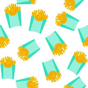 french fries - food, junk food, fast food, food fabric - aqua