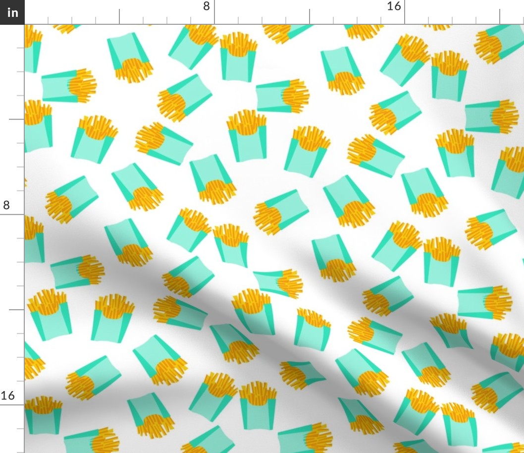 french fries - food, junk food, fast food, food fabric - aqua