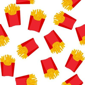 french fries - food, junk food, fast food, food fabric - red