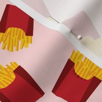 french fries - food, junk food, fast food, food fabric - pink and red