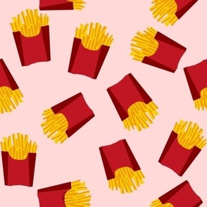 french fries - food, junk food, fast food, food fabric - pink and red