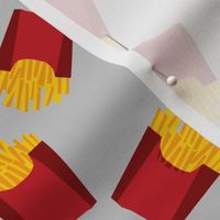 french fries - food, junk food, fast food, food fabric - grey and red