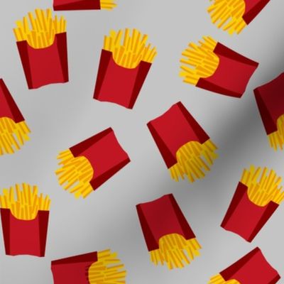 french fries - food, junk food, fast food, food fabric - grey and red