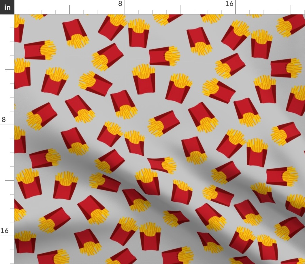 french fries - food, junk food, fast food, food fabric - grey and red