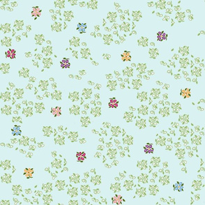 scattered floral single blue green background 1800 d