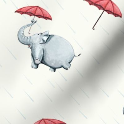 Elephants In Rain the with Umbrellas