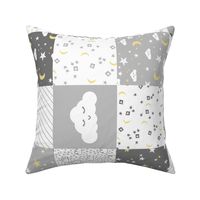 cloud and stars nursery cheater // cheater quilt, wholecloth, baby, grey and white clouds, nursery cute 