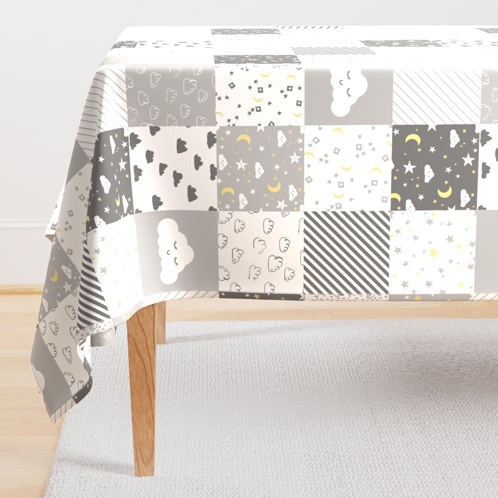 cloud and stars nursery cheater // cheater quilt, wholecloth, baby, grey and white clouds, nursery cute 