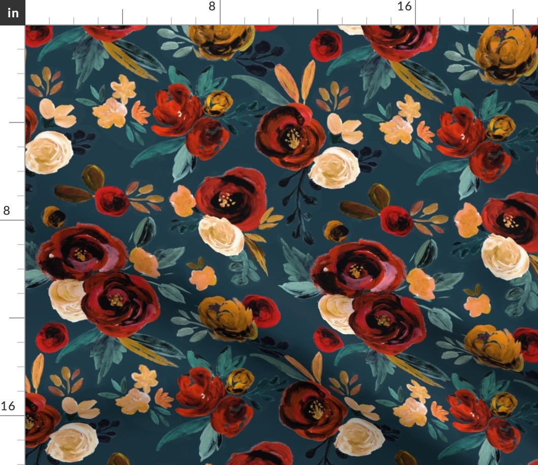 Valentina Red Rose - river teal blue