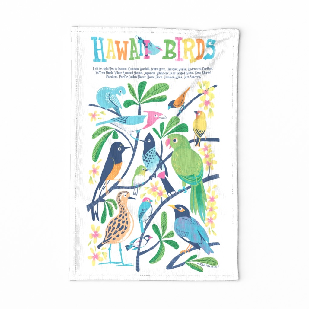 Hawaii Birds Plumeria Tea Towel