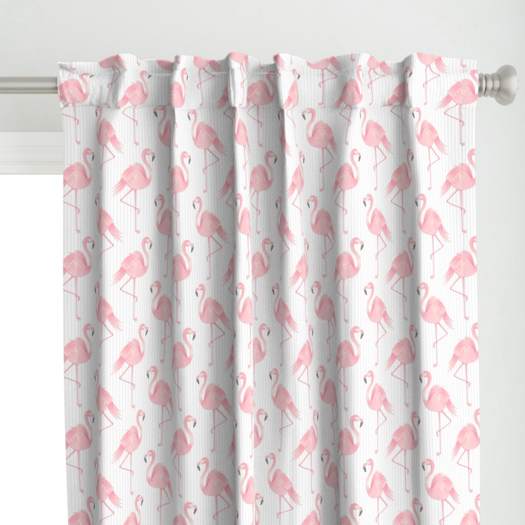 Pink Flamingos on Soft Gray Stripes