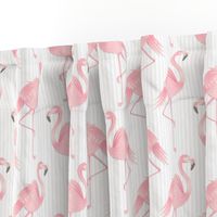 Pink Flamingos on Soft Gray Stripes