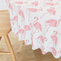 Pink Flamingos on Soft Gray Stripes