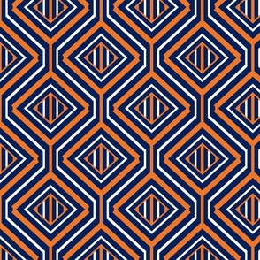 Blue Orange and White Geometric Repeat