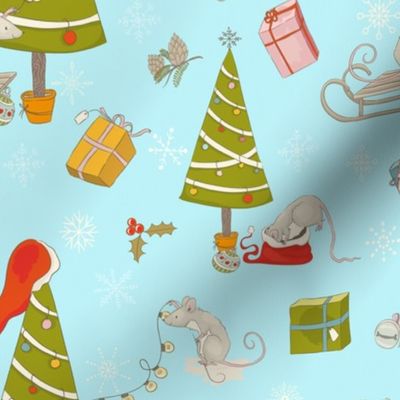 18" little mice decorating the christmas tree - medium