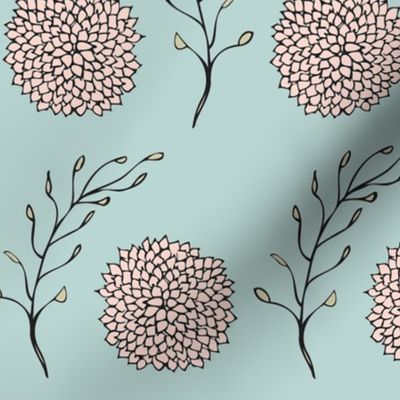 Vintage Floral Pattern Blue and Blush