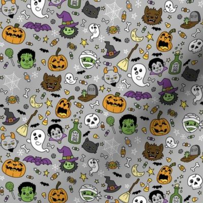 Halloween Doodles on Gray with Colors