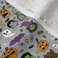 Halloween Doodles on Gray with Colors