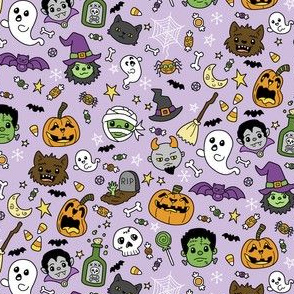 Halloween Doodles on Purple with Colors