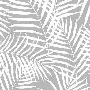 Palm Print White on Gray