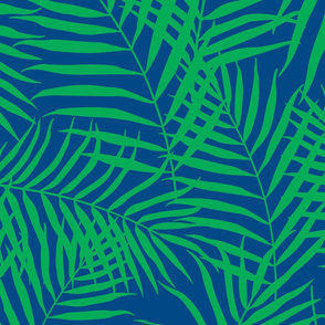 Palm Print Green on Navy Blue