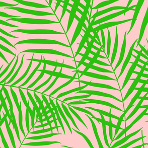 Palm Print Green on Pink