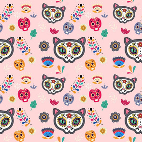 day of the dead pink cat design