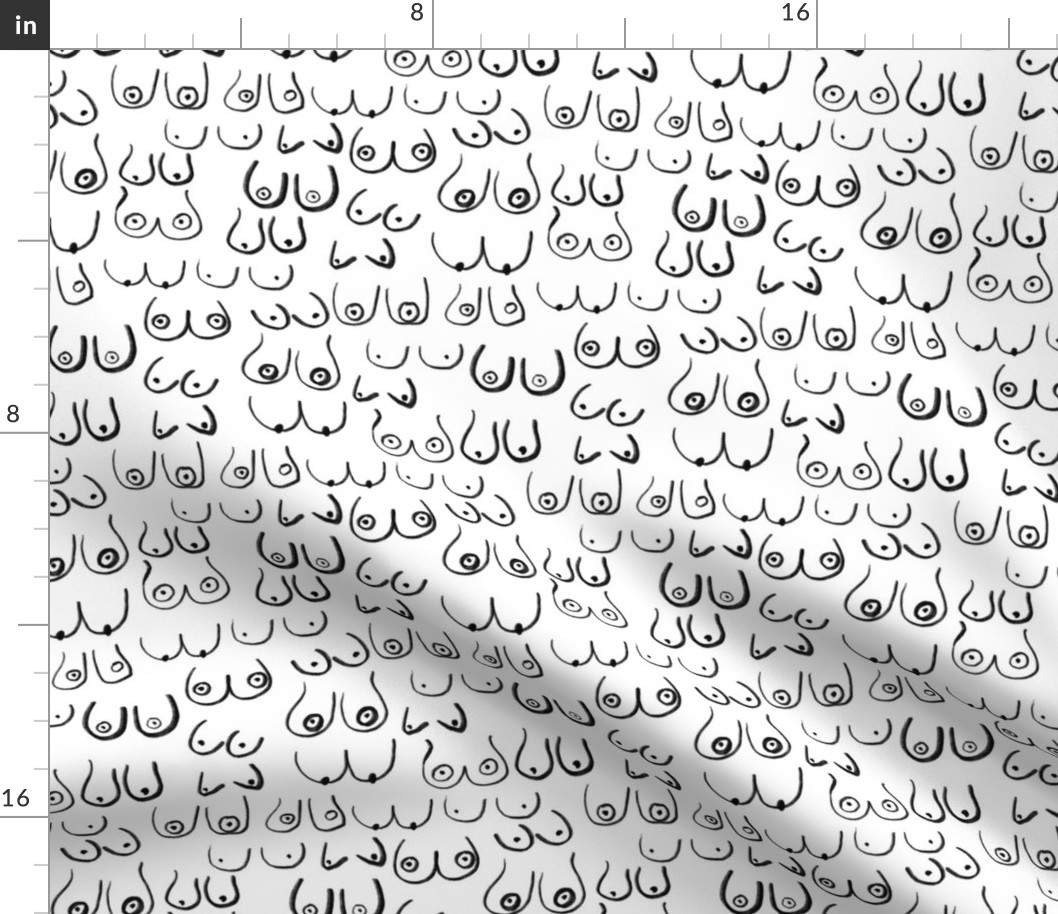 boob fabric - black and white boob design, feminine, feminist, lady, black and white fabric