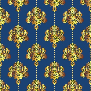 Gold Damask Cobalt Blue Wallpaper