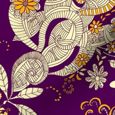 hand drawn victorian doodle in purple and gold