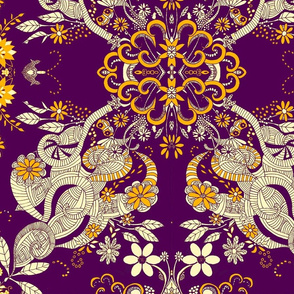 hand drawn victorian doodle in purple and gold