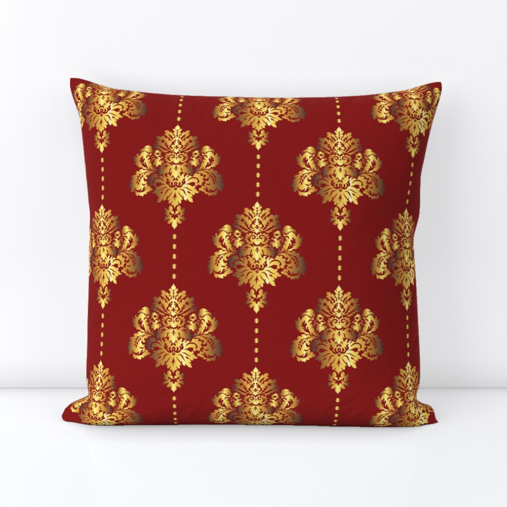 Gold Damask Chilli Pepper Red Wallpaper