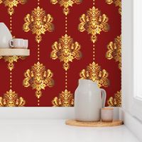 Gold Damask Chilli Pepper Red Wallpaper