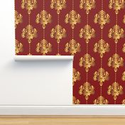 Gold Damask Chilli Pepper Red Wallpaper