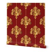 Gold Damask Chilli Pepper Red Wallpaper