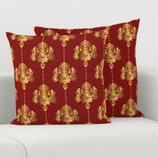 Gold Damask Chilli Pepper Red Wallpaper